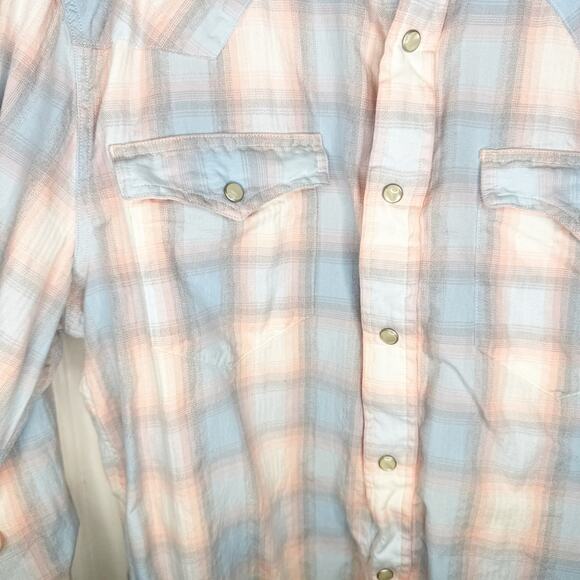 Faherty Artisan Twill Western Shirt Collared Pink Blue Plaid Pearlized Buttons M - Picture 6 of 13